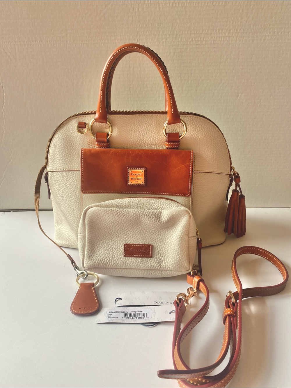 Dooney & Bourke "Aubrey Satchel", Bone/Cognac, Excellent Condition, $95.00